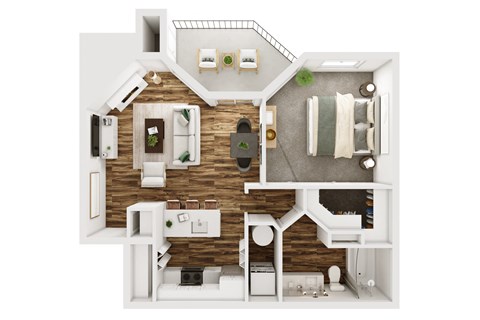 Floor plan for 1 bed, 1 bath, 659 sqft